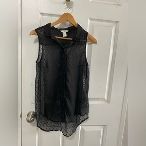 H&M Hennes Black Sheer Swiss Dot Blouse - Size 4 (XS/S) - Pristine